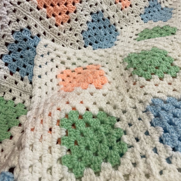 Hand made crocheted granny square baby afghan, buggy cover - Picture 3 of 3